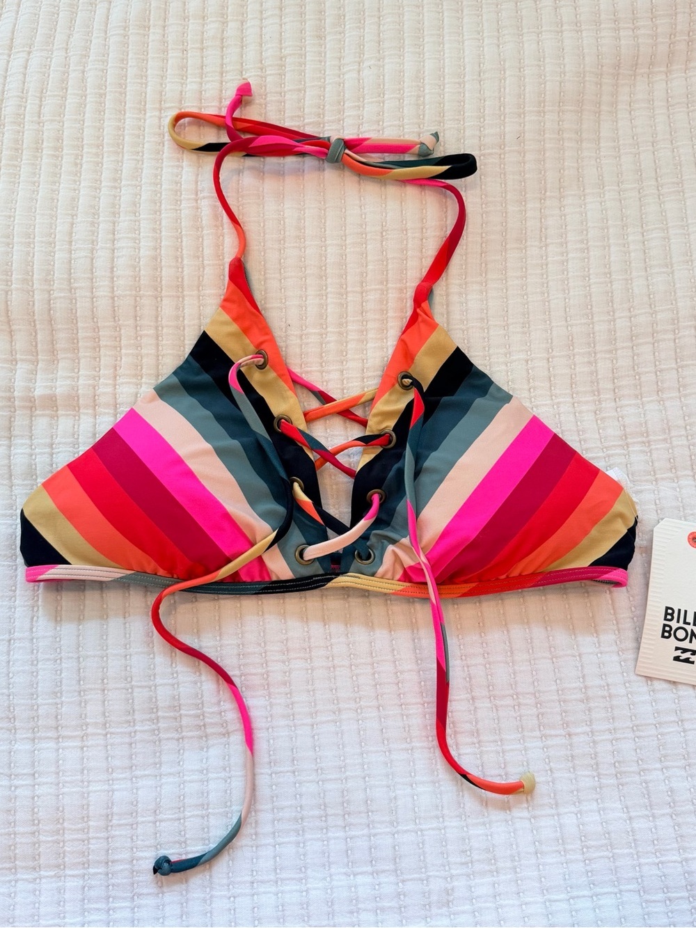 Billabong NWT Color Spell Teal and Pink Striped Bikini Top Size Medium